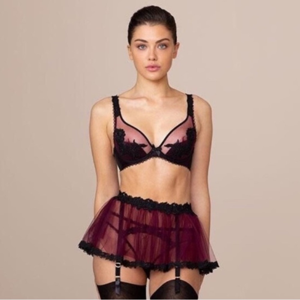 Elegant Black and Burgundy Agent Provocateur Lace Bra